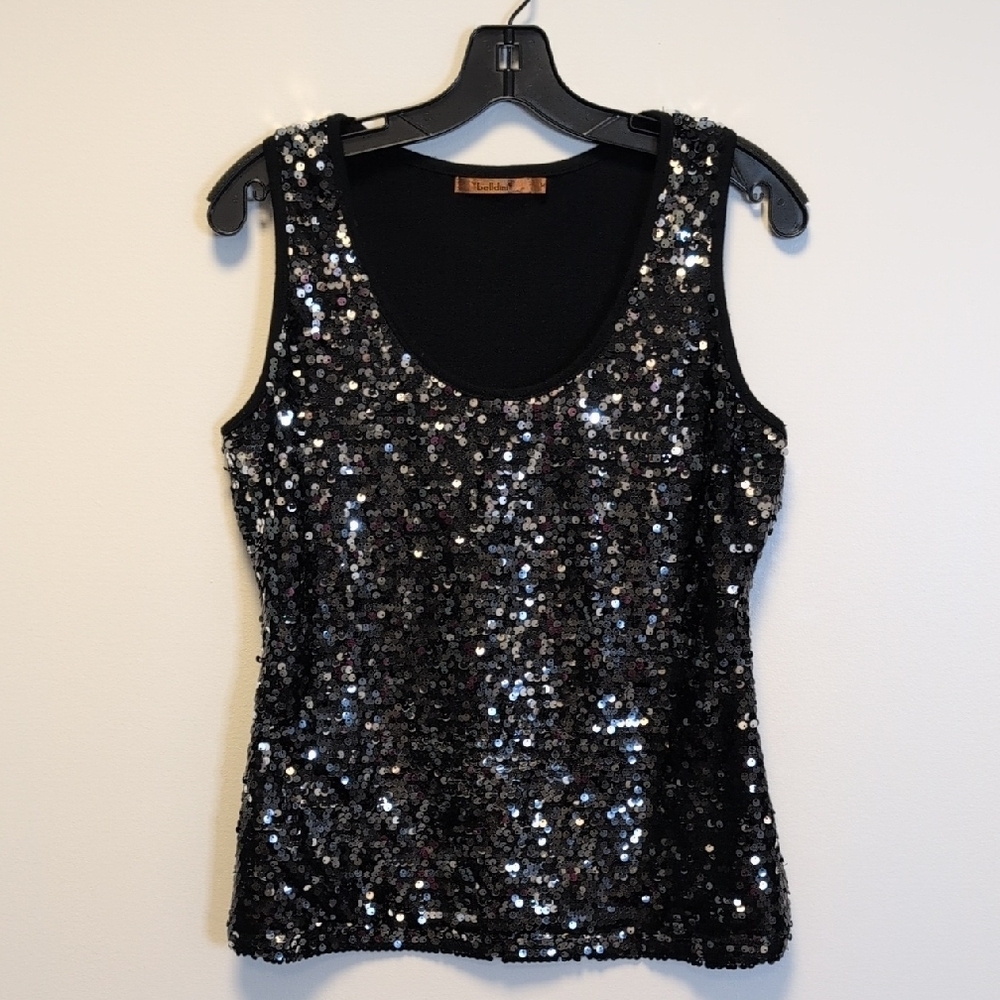 Belldini Black Sequin Tank Top Festive Women's M